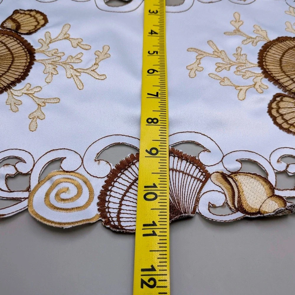 Embroidered Seashell Beach Themed White Gold Keyhole Placemats - Set of 4